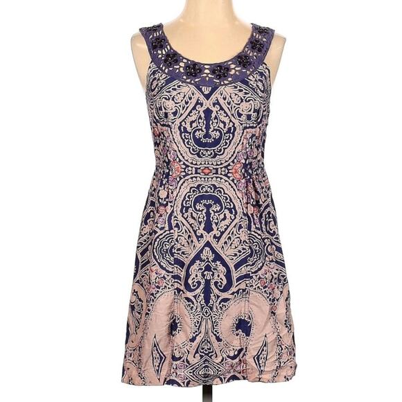 Free People Plum Folklore Beaded Damask Brocade Dress - Picture 2 of 8